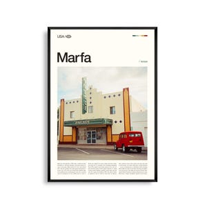 Arte mural de Marfa, Texas, impresión de paisaje desértico, póster de Marfa, fotografía panorámica del oeste de Texas, decoración minimalista del suroeste