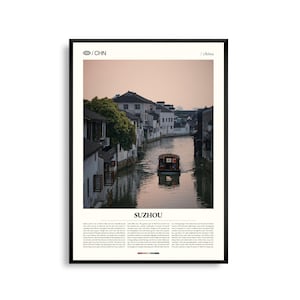 Suzui China Wand Kunst, Klassische Gärten und Kanal Stadt Druck, Suxi Poster, Malerische Jiangsu Fotografie, Traditionelles Porzellan Dekor