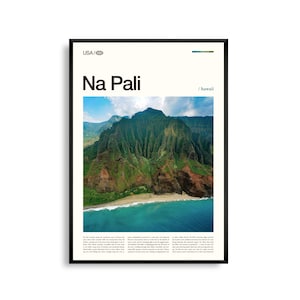 Arte mural de Na Pali, Hawái, impresión de montaña costera, póster de la costa de Na Pali, fotografía de paisajes escénicos, decoración natural de Kauai