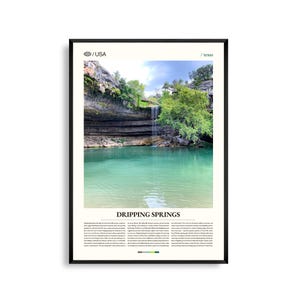 Art mural Dripping Springs Texas, impression paysage de campagne, affiche Dripping Springs, photographie pittoresque du centre du Texas, décoration charme rustique