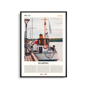 Art mural Klaipėda Lituanie, paysage urbain du port historique et impression coucher de soleil sur la Baltique, affiche Klaipėda, photographie européenne pittoresque, décoration côtière