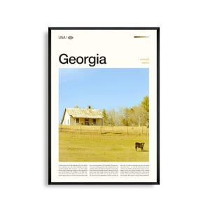 Arte mural de Georgia, impresión de paisaje sureño, póster de Georgia, fotografía de naturaleza y ciudad, decoración del sur profundo