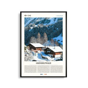 Arte mural de Grindelwald, Suiza, impresión de paisaje alpino, póster de Grindelwald, fotografía panorámica de montaña, decoración natural suiza