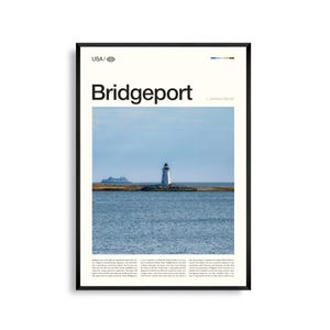 Impression Bridgeport Connecticut, oeuvre d'art murale Bridgeport, affiche Bridgeport, photo de la ville côtière, décoration de paysage urbain, art de la côte est
