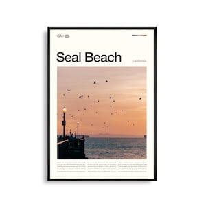 Impresión de Seal Beach California, arte de pared de Seal Beach, póster de Seal Beach, foto de Seal Beach, muelle de Seal Beach, calle principal, bahía de Alamitos, San