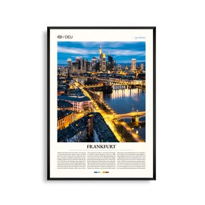 Arte mural de Fráncfort, Alemania, impresión moderna del horizonte y el río Meno, póster de Fráncfort, fotografía panorámica de Hesse, decoración urbana.