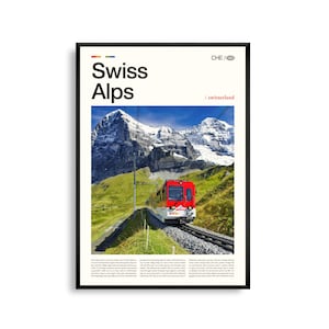Impresión de los Alpes suizos, arte mural de los Alpes suizos, póster de los Alpes suizos, foto de los Alpes suizos, picos de montaña, paisaje alpino, decoración natural