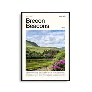 Arte mural de Brecon Beacons, Gales, impresión de paisaje de montaña, póster de Brecon Beacons, fotografía panorámica del Parque Nacional, decoración natural galesa