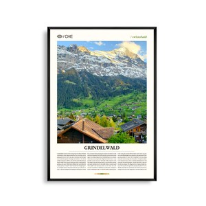 Arte mural de Grindelwald, Suiza, impresión de paisaje alpino, póster de Grindelwald, fotografía panorámica de montaña, decoración natural suiza