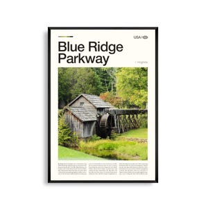 Impresión de Blue Ridge Parkway, Virginia, arte mural de carretera de montaña, póster de ruta panorámica, foto de paisaje de los Apalaches, decoración natural