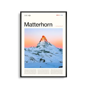 Arte mural del Matterhorn, Suiza. Impresión fotográfica de un icónico paisaje alpino. Póster del Matterhorn. Decoración natural.