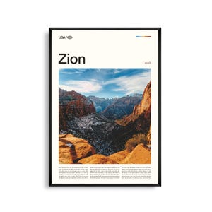 Impresión del Parque Nacional Zion, Utah, Arte mural de Zion, Póster de Zion, Foto de Zion, Cañón de Zion, Ruta panorámica, Paisaje del suroeste, Decoración natural
