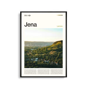 Jena Duitsland kunst aan de muur, historisch stadsgezicht en Saale-vallei zonsondergang print, Jena poster, schilderachtige Europese fotografie, stedelijk decor