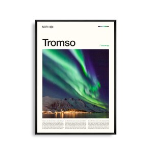 Tromso Print Norwegen, Tromsø, Wandbild, Tromsø Poster, Tromsø Foto, Nordlicht, Eismeerlandschaft, Fjorde, Nordlichter
