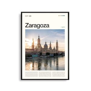 Zaragoza Spanien Wandkunst, Historische Stadtansicht und Fluss Print, Zaragoza Poster, Aragon Fotografie, Spanisches Dekor
