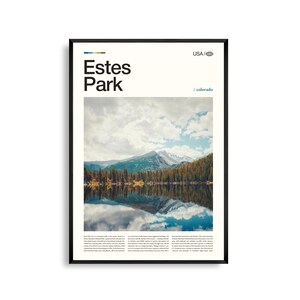 Arte mural de Estes Park, Colorado, impresión de paisaje de pueblo de montaña, póster de Estes Park, fotografía panorámica de las Montañas Rocosas, decoración de Gateway to Nature