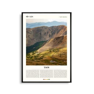 Impression Taos Nouveau-Mexique, art mural Taos, affiche Taos, photo de paysage du sud-ouest, décoration ville Adobe, art de la montagne du désert