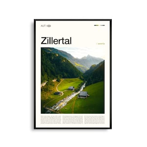 Zillertal-print, Zillertal-muurkunst, Zillertal-poster, Zillertal-fotografie, landschap Oostenrijkse Alpen, decor bergdal
