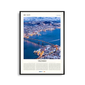 Tromso Print Norwegen, Tromsø, Wandbild, Tromsø Poster, Tromsø Foto, Nordlicht, Eismeerlandschaft, Fjorde, Nordlichter