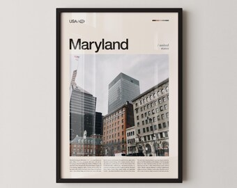 Maryland Cityscape Art Print, Gallery Wall Decor