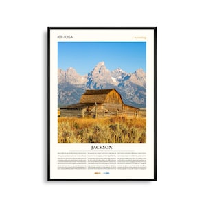 Art mural Jackson Wyoming, impression paysage de ville de montagne, affiche Jackson, photographie panoramique de la chaîne Teton, décoration Western Frontier