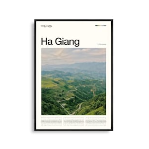 Arte mural de Ha Giang, Vietnam: impresión de paisaje montañoso y camino sinuoso, póster de Ha Giang, fotografía panorámica del sudeste asiático, decoración natural