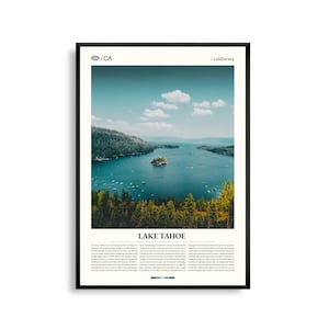 Stampa del lago Tahoe California, arte murale del lago Tahoe, poster del lago Tahoe, foto del lago Tahoe, Emerald Bay, Sand Harbor, Heavenly Mountain