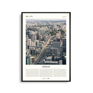 Arte mural de Sendai, Japón, impresión de paisajes urbanos y naturales, póster de Sendai, fotografía panorámica de la región de Tohoku, decoración del noreste de Japón