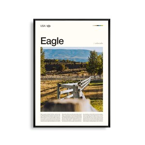 Eagle Colorado kunst aan de muur, bergvallei landschap print, adelaar poster, schilderachtige westelijke helling fotografie, Colorado buitenshuis decor