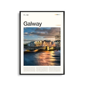 Arte mural de Galway, Irlanda, impresión de paisaje urbano portuario colorido, póster de Galway, fotografía panorámica de la costa oeste, decoración de la Ruta Salvaje del Atlántico