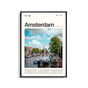 Art mural Amsterdam Pays-Bas, impression paysage urbain du canal historique, affiche d'Amsterdam, photographie d'architecture européenne pittoresque, voyage aux Pays-Bas