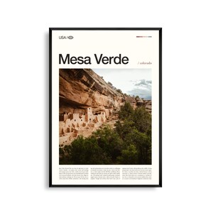 Arte mural del Parque Nacional Mesa Verde, Colorado, impresión de antiguas viviendas en los acantilados, póster de Mesa Verde, fotografía panorámica del suroeste