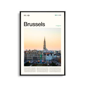 Arte mural de Bruselas, Bélgica, impresión de paisaje urbano histórico y moderno, póster de Bruselas, fotografía panorámica de la capital europea, decoración urbana