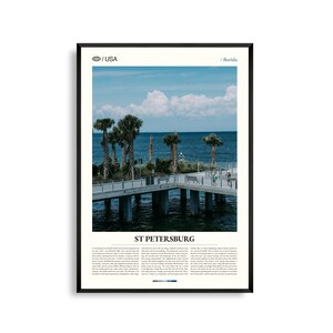 Impression de Saint-Pétersbourg en Floride, art mural Saint-Pétersbourg, affiche de la ville côtière, photo de la côte du golfe du Mexique, déco coucher de soleil sur la plage, paysage urbain