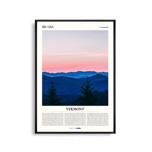 Impresión de Vermont, arte mural de Vermont, póster de Vermont, foto de montañas verdes, decoración rústica natural, arte paisajístico de Nueva Inglaterra