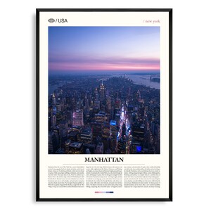 Art mural de Manhattan à New York, impression d'horizon emblématique et de paysage urbain, affiche de Manhattan, photographie pittoresque de New York, décoration d'architecture urbaine