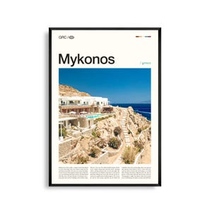 Art mural de Mykonos Grèce, impression de photographie côtière de l'île de la mer Égée, affiche de Mykonos, décor méditerranéen pittoresque, oeuvre d'art de voyage