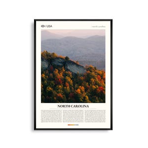 Impression de la Caroline du Nord, art mural de la Caroline du Nord, affiche des montagnes Blue Ridge, photo paysage côtier et de montagne, décoration du Sud