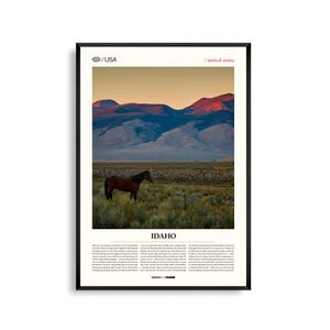 Arte mural de Idaho, impresión de paisajes de montaña y naturaleza, póster de Idaho, fotografía de naturaleza escénica, decoración del noroeste del Pacífico
