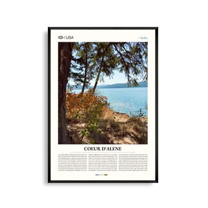 Arte mural de Coeur d'Alene, Idaho, impresión de paisaje lacustre, póster de Coeur d'Alene, fotografía de naturaleza escénica, decoración del noroeste del Pacífico
