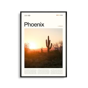 Impresión de Phoenix, Arizona, Arte mural de Phoenix, Póster de Phoenix, Foto de ciudad desértica, Decoración de paisajes del suroeste, Arte urbano sonorense