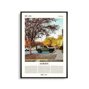 Auburn print Alabama, kastanjebruine muurkunst, kastanjebruine poster, zuidelijke landschapsfoto, kleine stad decor, hart van Dixie Art