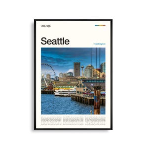 Seattle print Washington, kunst aan de muur Seattle, poster Seattle, stadsgezicht foto, Puget Sound decor, stadslandschapsfotografie