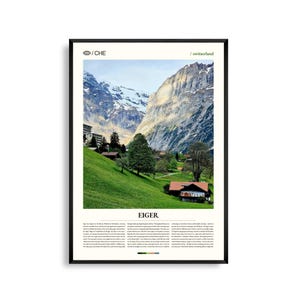 Kunst aan de muur Eiger-Zwitserland, alpine berglandschap print, Eiger poster, schilderachtige fotografie Berner Alpen, decor Zwitserse natuur