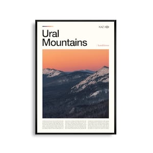 Arte mural de los Urales, impresión de paisaje montañoso escarpado, póster de los Urales, fotografía de la Rusia escénica, decoración natural