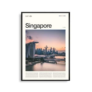 Singapur Wandkunst, Moderne Skyline und Marina Bay Druck, Singapur Poster, Szenische Stadtansicht Fotografie, Südost Asien Dekor
