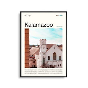 Kalamazoo Michigan Wandkunst, Stadt- und Landschaftsdruck, Kalamazoo Poster, Landschaftsbild im Südwesten vonMichigan, Great Lakes Region