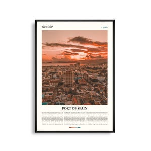 Arte mural de Puerto España, Trinidad, impresión de paisaje urbano tropical y costa, póster de Puerto España, fotografía caribeña, decoración de nación insular