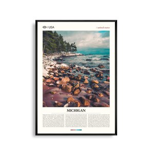 Arte mural de Michigan, impresión de paisajes de los Grandes Lagos, póster de Michigan, fotografía de naturaleza escénica, decoración de exteriores del Medio Oeste