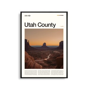 Impresión del condado de Utah, arte mural de Utah, póster del condado de Utah, foto de paisaje montañoso, decoración desértica, arte natural escénico del suroeste